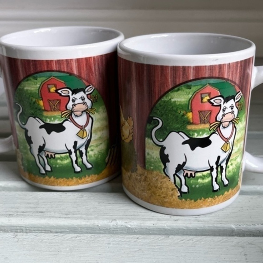 Houston Harvest Fun Cow and Barn Farm Mug Set of Two Coffee Tea - Picture 3 of 13